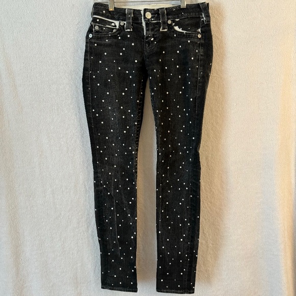 True Religion Black w/ White Polka Dot Stella Jeans Sz 27 - Like New! - Picture 1 of 5